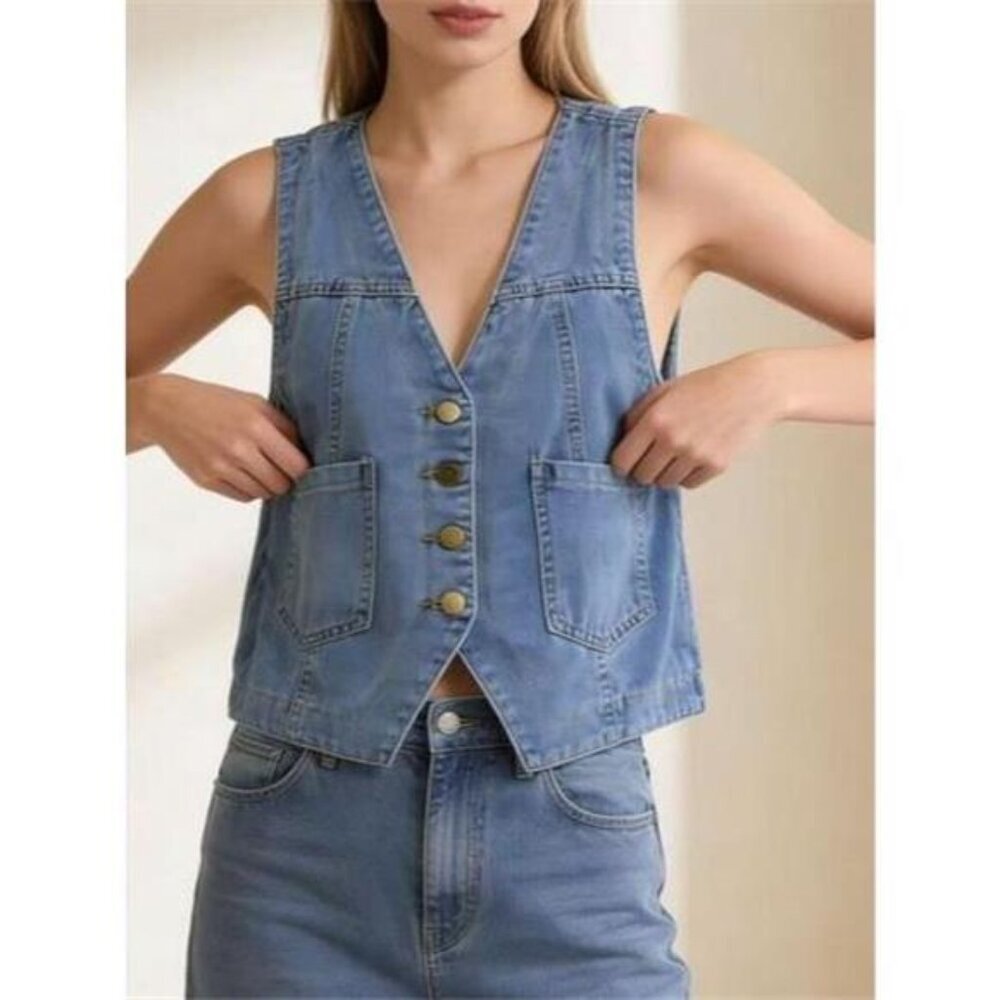 Plus Size Button-Down Denim Vest